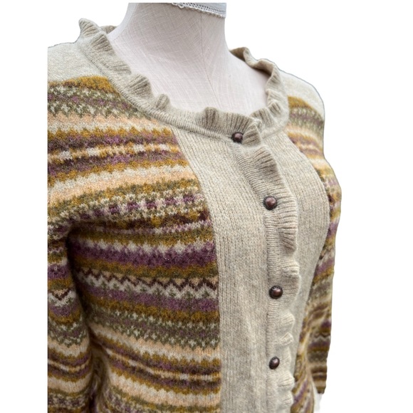 Eddie Bauer Lambswool Fair Isle Knit Cardigan Sweater Size Medium - Picture 6 of 11